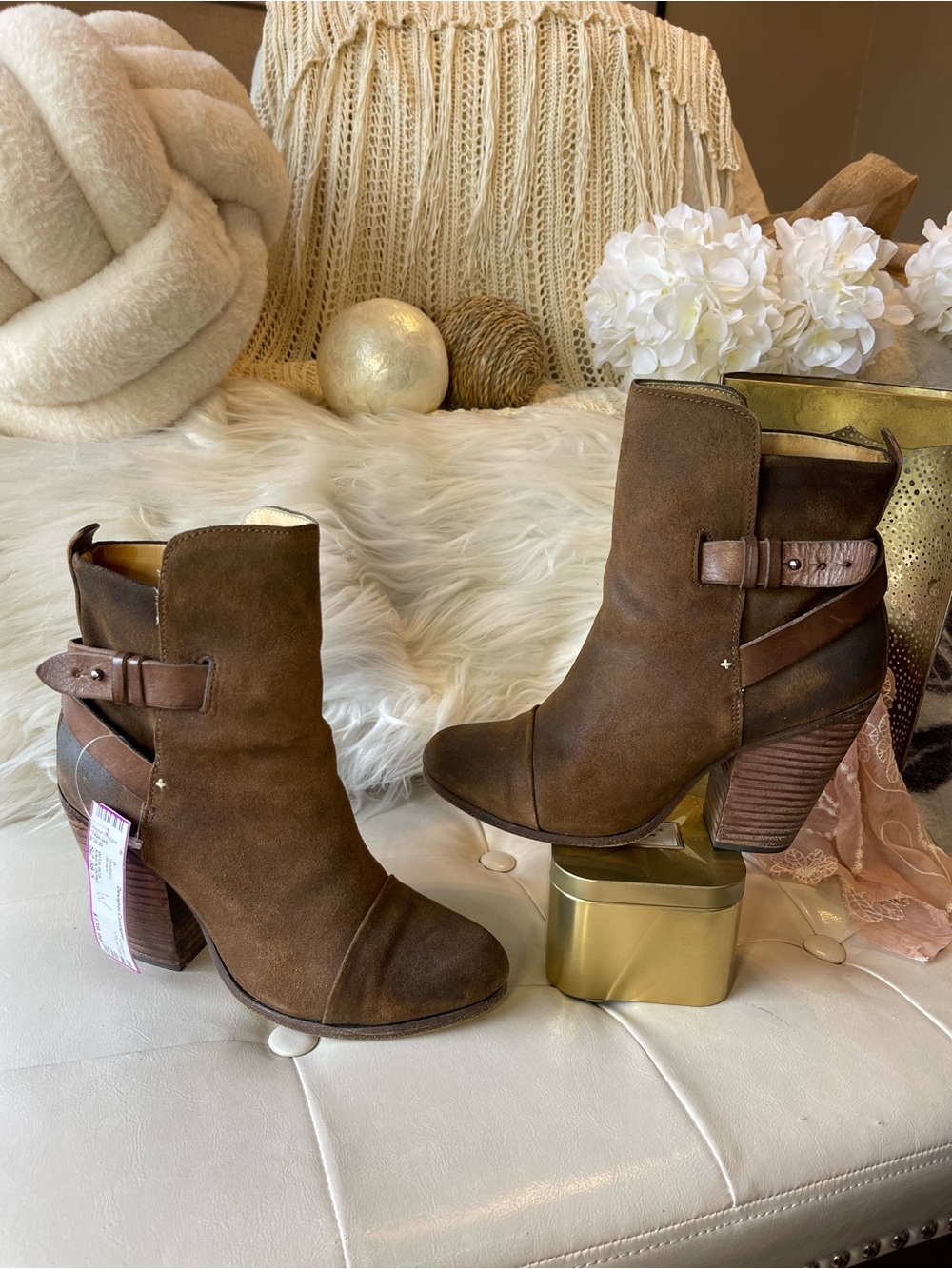 Rag & Bone "Kinsey" ankle booties in waxed brown suede